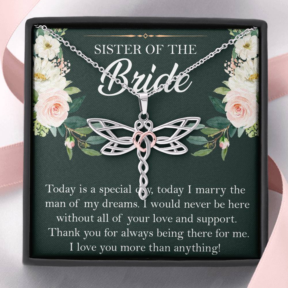 Sister of the Bride Gifts, Thank You for Being There, Dragonfly Necklace For Women, Wedding Day Thank You Ideas From Bride