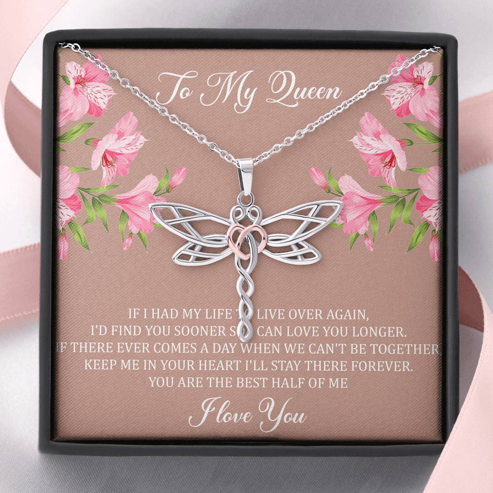 To My Wife, My Queen, Dragonfly Necklace For Women, Anniversary Birthday Gifts From Husband