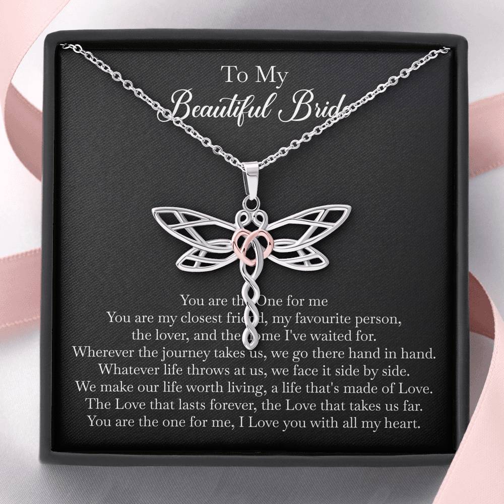 To My Bride Gifts, You Are The One For Me, Dragonfly Necklace For Women, Wedding Day Thank You Ideas From Groom