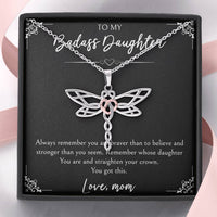 Load image into Gallery viewer, To My Badass Daughter Gifts, You Are Braver Than You Believe, Dragonfly Necklace For Women, Birthday Present Idea From Mom
