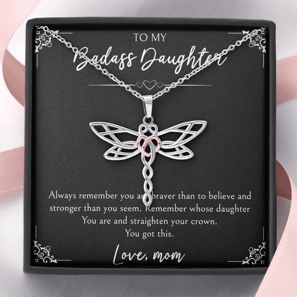To My Badass Daughter Gifts, You Are Braver Than You Believe, Dragonfly Necklace For Women, Birthday Present Idea From Mom