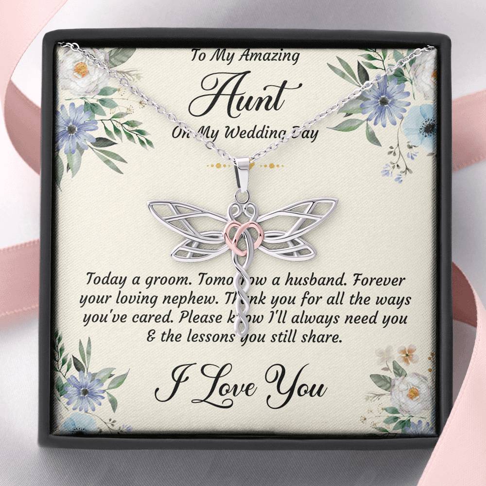 Aunt of the Groom Gifts, Forever Your Nephew, Dragonfly Necklace For Women, Wedding Day Thank You Ideas From Groom
