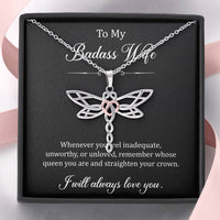 Load image into Gallery viewer, To My Badass Wife, Whenever You Feel Inadequate, Dragonfly Necklace For Women, Anniversary Birthday Gifts From Husband
