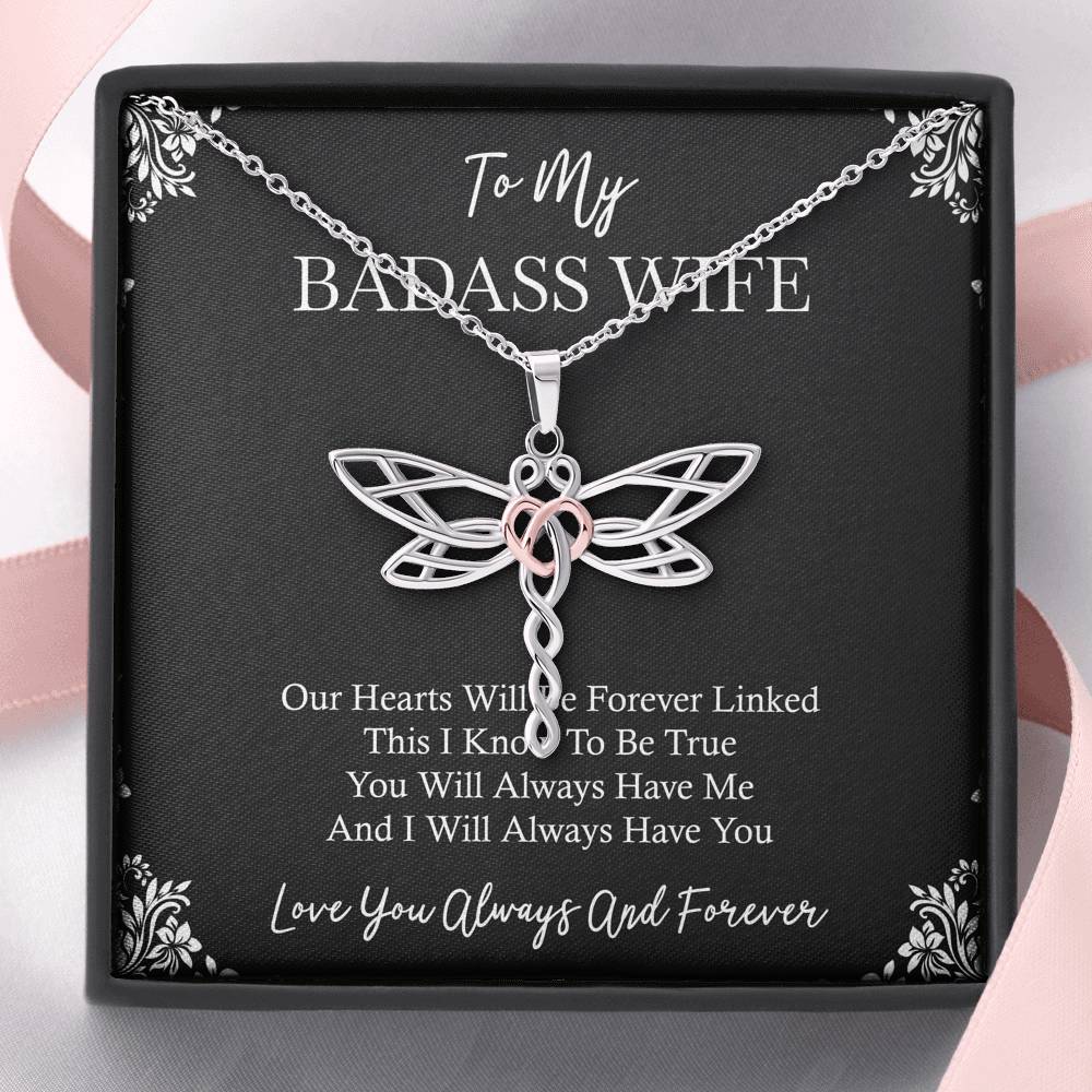To My Badass Wife, You Will Always Have Me, Dragonfly Necklace For Women, Anniversary Birthday Valentines Day Gifts From Husband