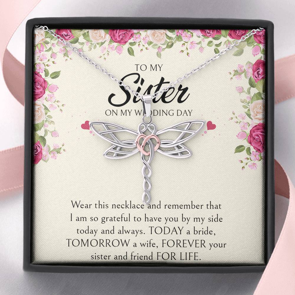 To My Sister of the Bride Gifts, I Am So Grateful To Have You, Dragonfly Necklace For Women, Wedding Day Thank You Ideas From Bride