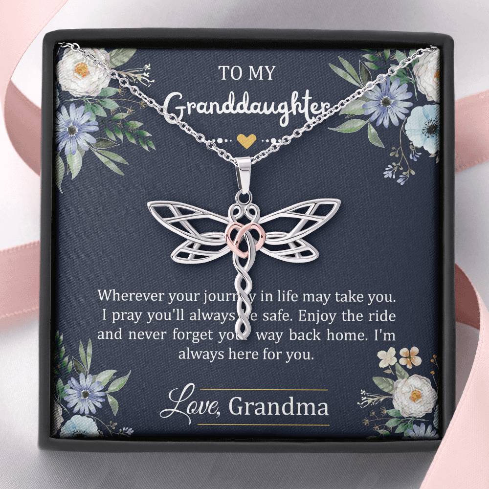 To My Granddaughter Gifts, I'm Always Here For You, Dragonfly Necklace For Women, Birthday Present Idea From Grandma