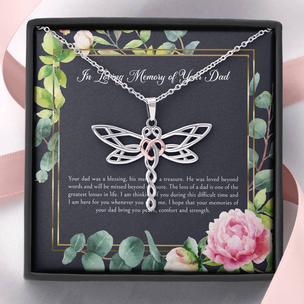 Loss of Dad Gifts, In Loving Memory, Sympathy Dragonfly Necklace For Loss of Dad, Memorial Sorry For Your Loss Present