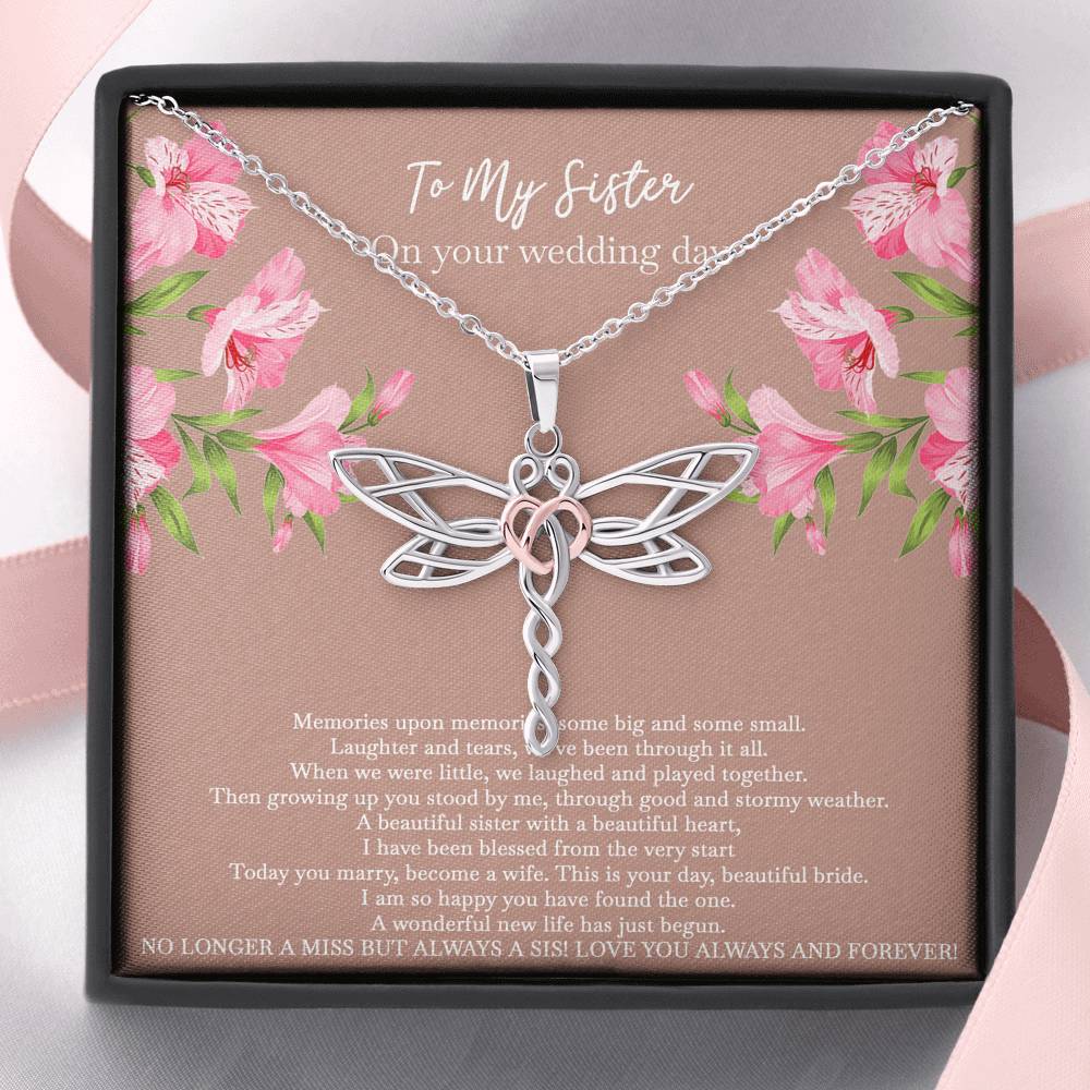 To My Bride Gifts, No Longer A Miss But Always A Sis, Dragonfly Necklace For Women, Wedding Day Thank You Ideas From Sister