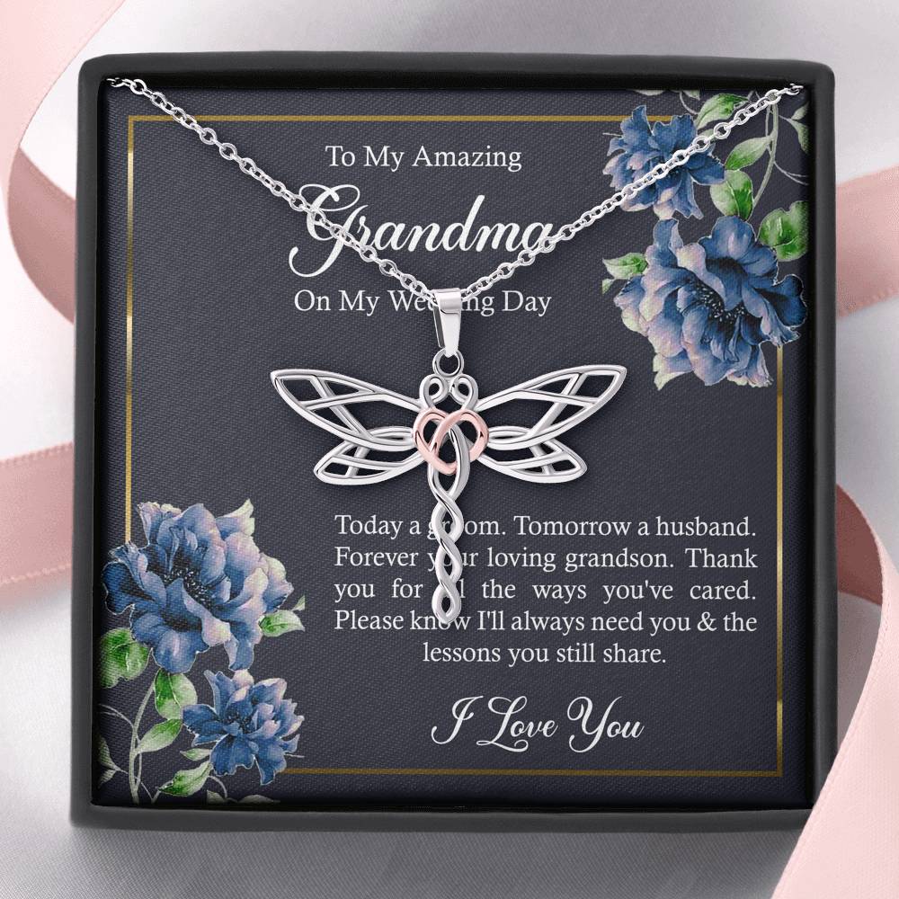 Grandmother of the Groom Gifts, Forever Your Grandson, Dragonfly Necklace For Women, Wedding Day Thank You Ideas From Groom