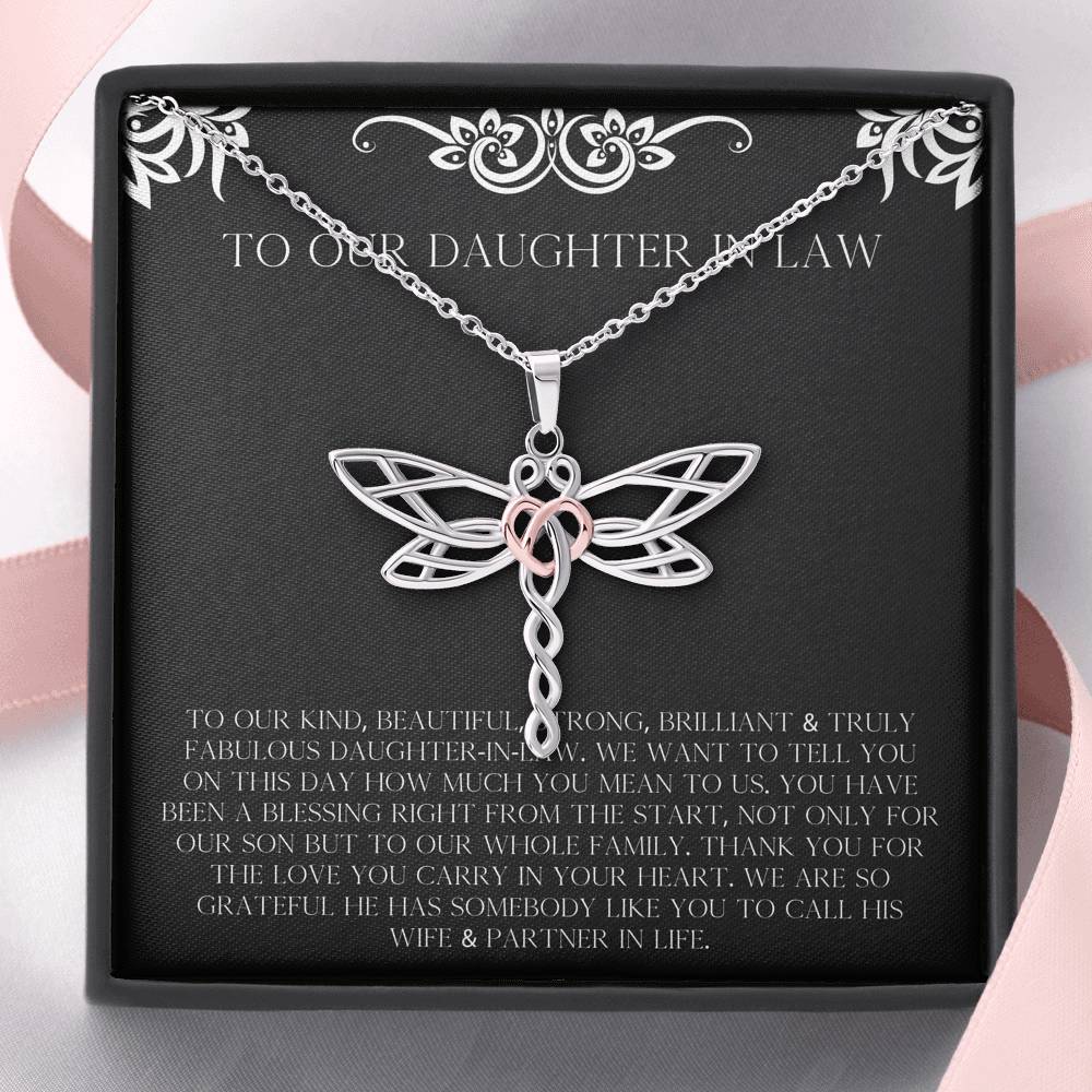 To My Daughter in Law Gifts, Thank You For The Love, Dragonfly Necklace For Women, Birthday Present Idea From Mother-in-law