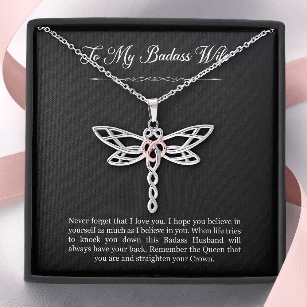 To My Badass Wife, Never Forget That I Love You, Dragonfly Necklace For Women, Anniversary Birthday Gifts From Husband