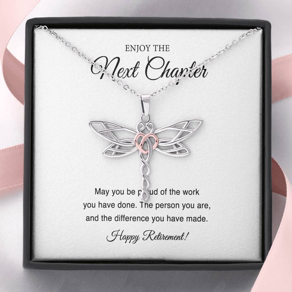 Retirement Gifts, Next Chapter, Happy Retirement Dragonfly Necklace For Women, Retirement Party Favor From Friends Coworkers