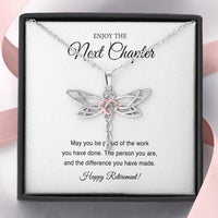 Load image into Gallery viewer, Retirement Gifts, Next Chapter, Happy Retirement Dragonfly Necklace For Women, Retirement Party Favor From Friends Coworkers
