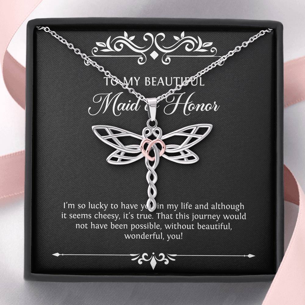 To My Maid of Honor Gifts, I'm Lucky To Have You, Dragonfly Necklace For Women, Wedding Day Thank You Ideas From Bride