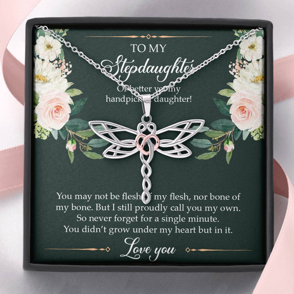 To My Stepdaughter Gifts, You May Not Be Flesh Of My Flesh, Dragonfly Necklace For Women, Birthday Present Idea From Stepmom Stepdad