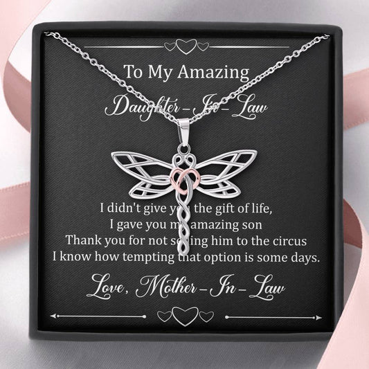 To My Daughter in Law Gifts, I Didn't Give You The Gift of Life, Dragonfly Necklace For Women, Birthday Present Idea From Mother-in-law
