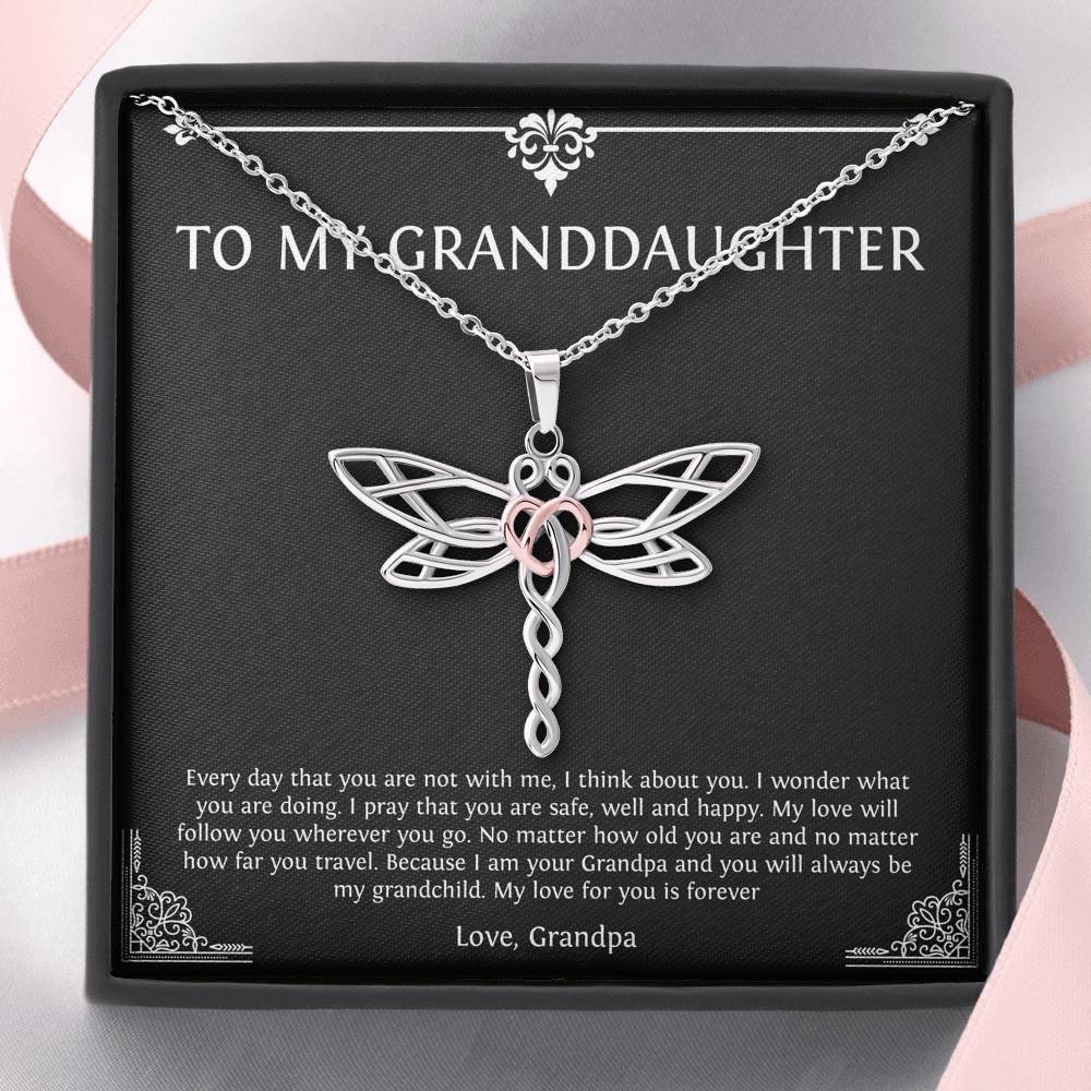 To My Granddaughter Gifts, I Think About You, Dragonfly Necklace For Women, Birthday Present Idea From Grandpa