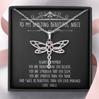 Load image into Gallery viewer, To My Niece  Gifts, Always Remember, Dragonfly Necklace For Women, Birthday Present Idea From Uncle
