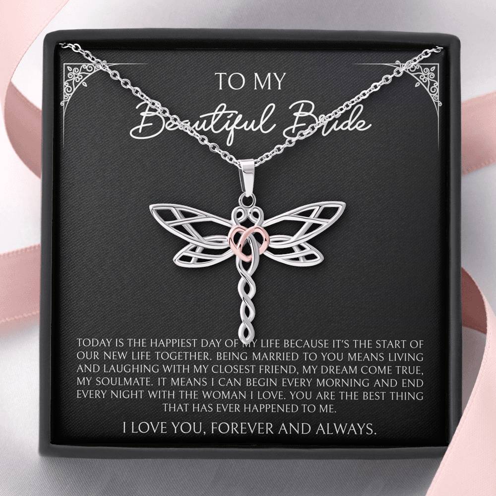 To My Bride Gifts, Today Is The Happiest Day of My Life, Dragonfly Necklace For Women, Wedding Day Thank You Ideas From Groom
