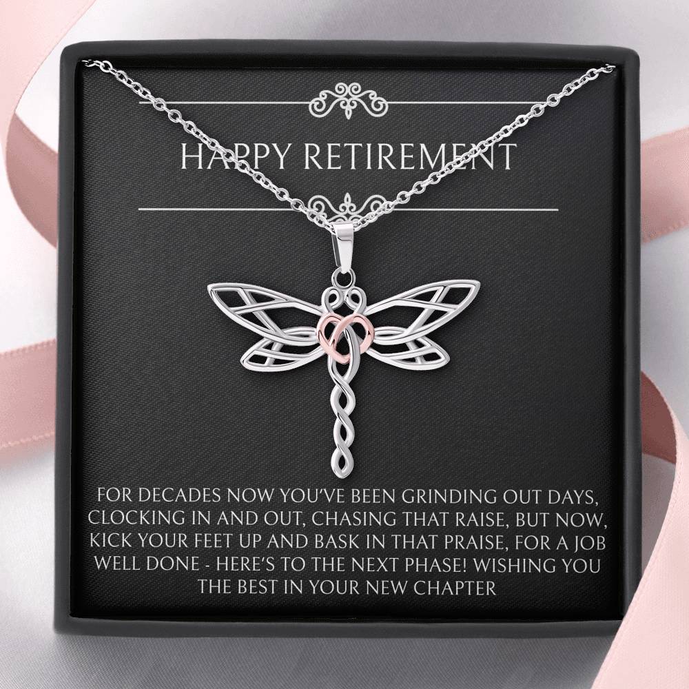 Retirement Gifts, Job Well Done, Happy Retirement Dragonfly Necklace For Women, Retirement Party Favor From Friends Coworkers