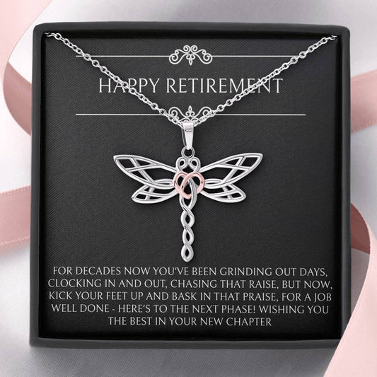 Retirement Gifts, Job Well Done, Happy Retirement Dragonfly Necklace For Women, Retirement Party Favor From Friends Coworkers