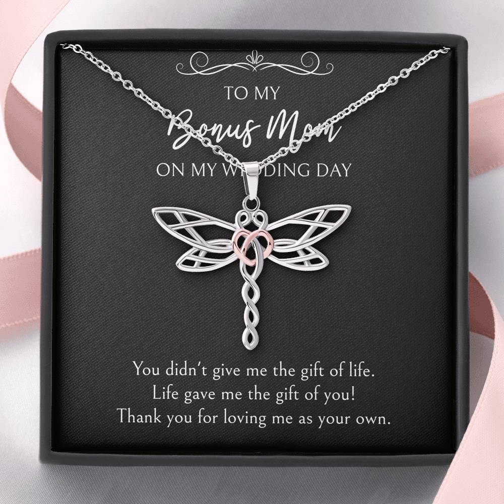 To My Bonus Mom Gifts, Thank You For Loving Me, Dragonfly Necklace For Women, Wedding Day Thank You Ideas From Bride