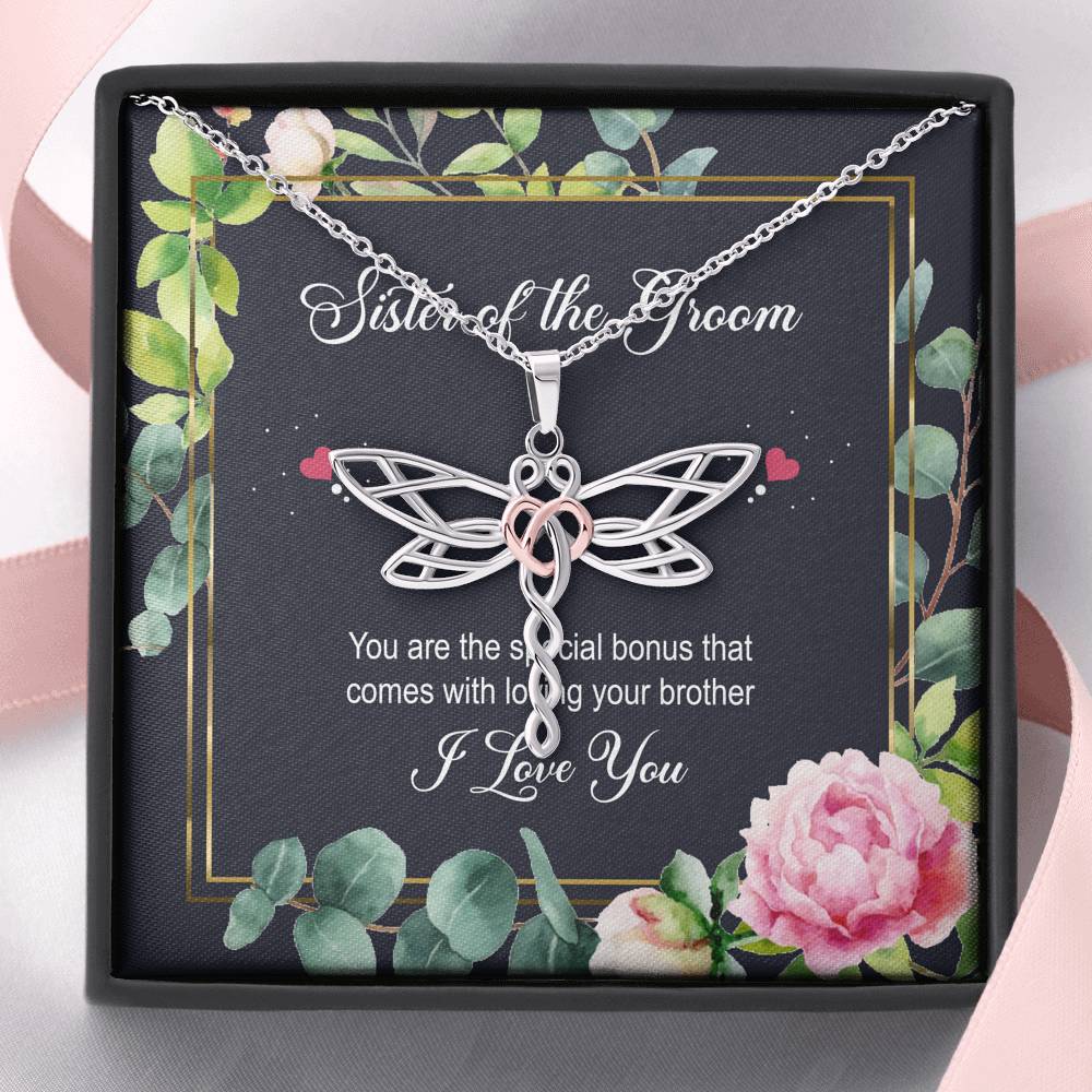 Sister of the Groom Gifts, You Are The Special Bonus, Dragonfly Necklace For Women, Wedding Day Thank You Ideas From Bride