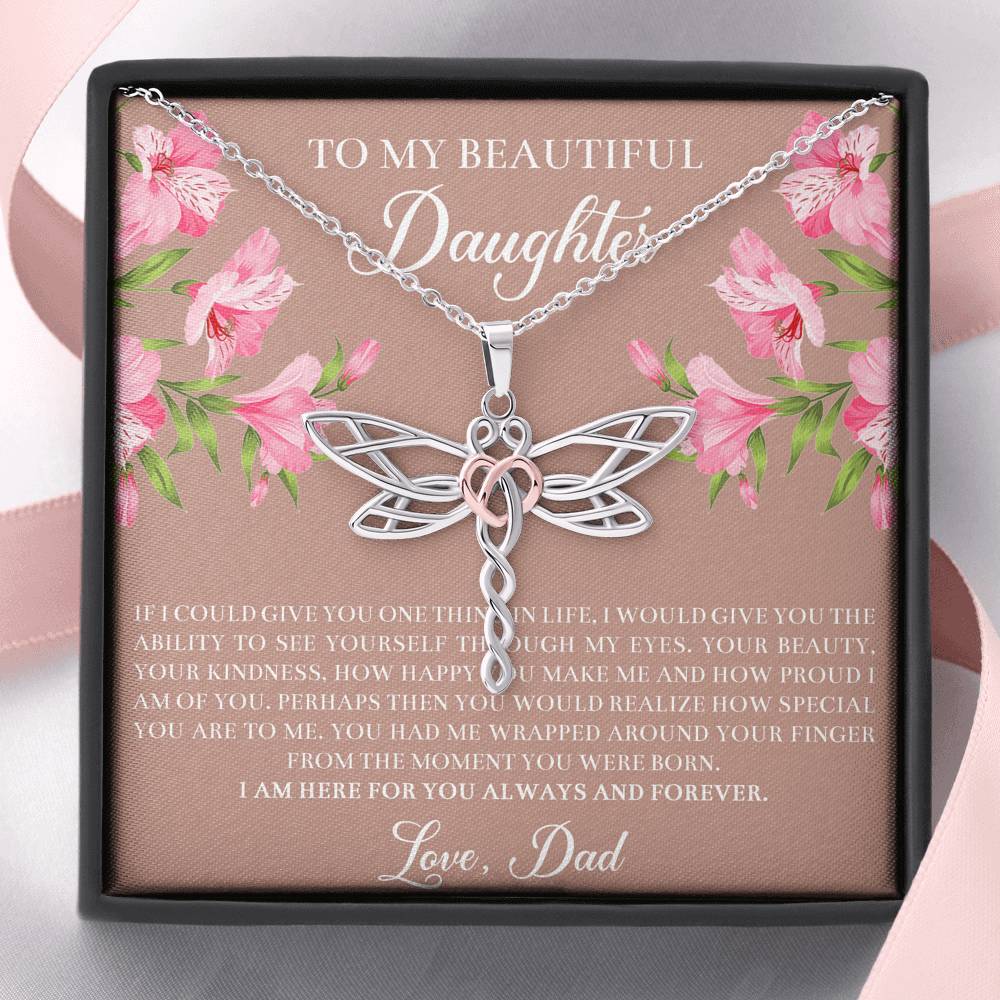 To My Daughter Gifts, If I Could Give You One Thing In Life, Dragonfly Necklace For Women, Birthday Present Idea From Dad