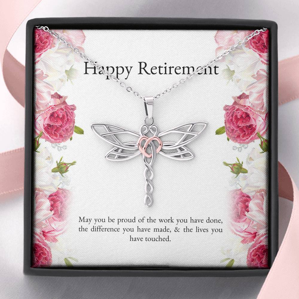Retirement Gifts, Lives You Touched, Happy Retirement Dragonfly Necklace For Women, Retirement Party Favor From Friends Coworkers