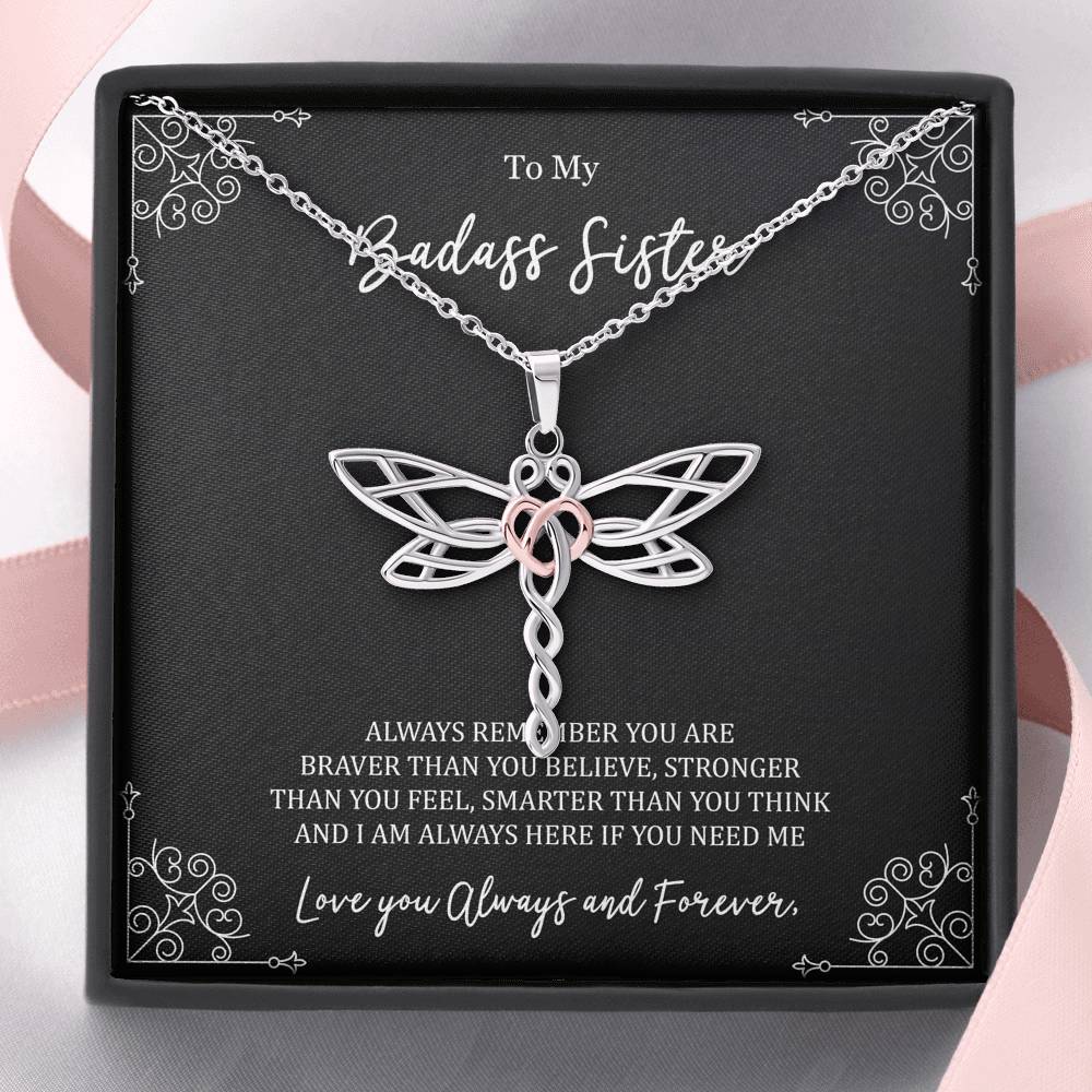 To My Badass Sister Gifts, Always Remember, Dragonfly Necklace For Women, Birthday Present Ideas From Sister Brother