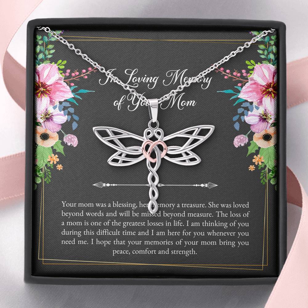 Loss of Mom Gifts, In Loving Memory, Sympathy Dragonfly Necklace For Loss of Mom, Memorial Sorry For Your Loss Present