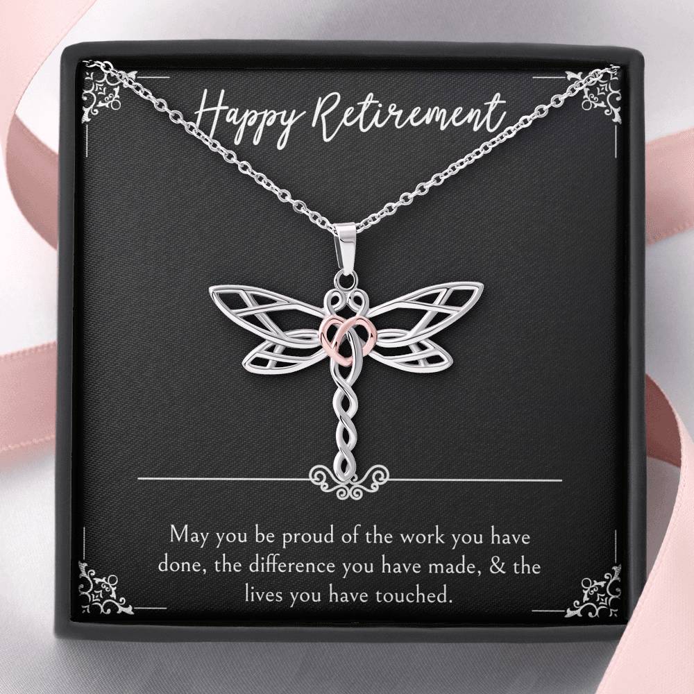 Retirement Gifts, Be Proud Of Your Work, Happy Retirement Dragonfly Necklace For Women, Retirement Party Favor From Friends Coworkers