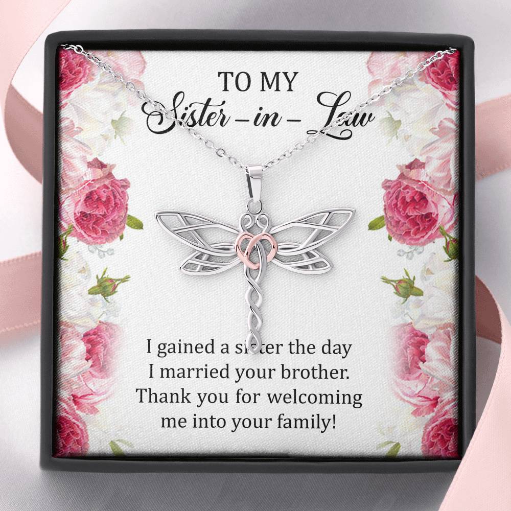 To My Sister-in-law Gifts, I Gained A Sister, Dragonfly Necklace For Women, Birthday Present Idea From Sister