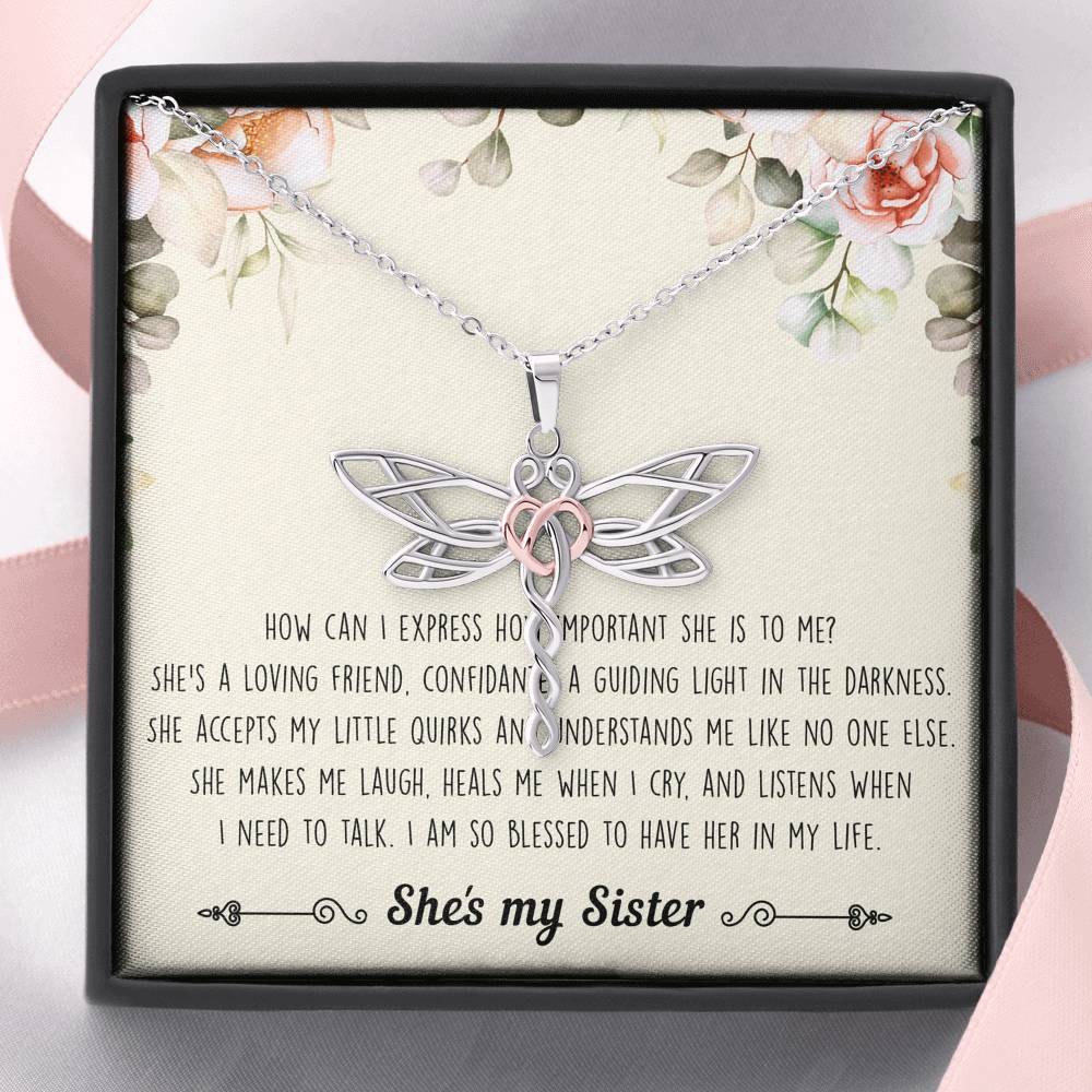 To My Sister Gifts, I Am Blessed To Have Her In My Life, Dragonfly Necklace For Women, Birthday Present Ideas From Sister Brother