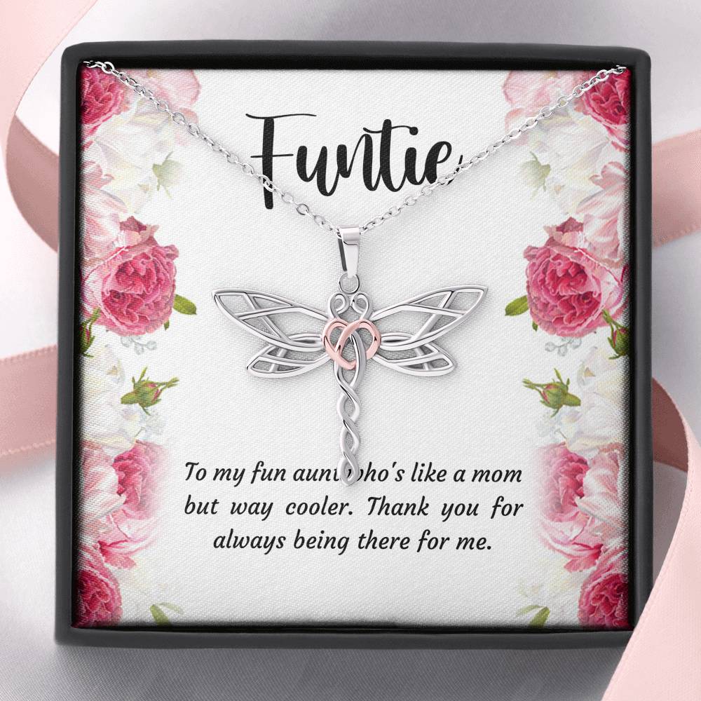 To My Aunt Gifts, Funtie, Dragonfly Necklace For Women, Aunt Birthday Present From Niece Nephew