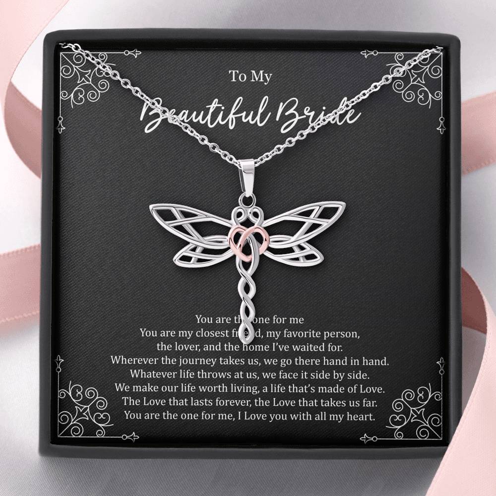 To My Bride Gifts, You Are The One For Me, Dragonfly Necklace For Women, Wedding Day Thank You Ideas From Groom