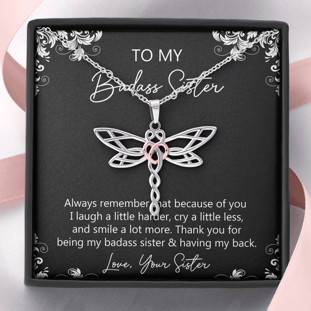 To My Badass Sister Gifts, Always Remember, Dragonfly Necklace For Women, Birthday Present Idea From Sister