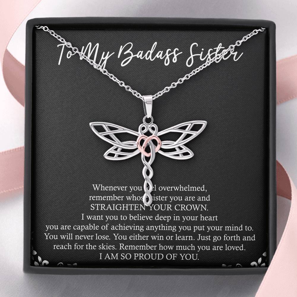 To My Badass Sister Gifts, I Am So Proud Of You, Dragonfly Necklace For Women, Birthday Present Idea From Sister