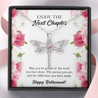 Load image into Gallery viewer, Retirement Gifts, Next Chapter, Happy Retirement Dragonfly Necklace For Women, Retirement Party Favor From Friends Coworkers
