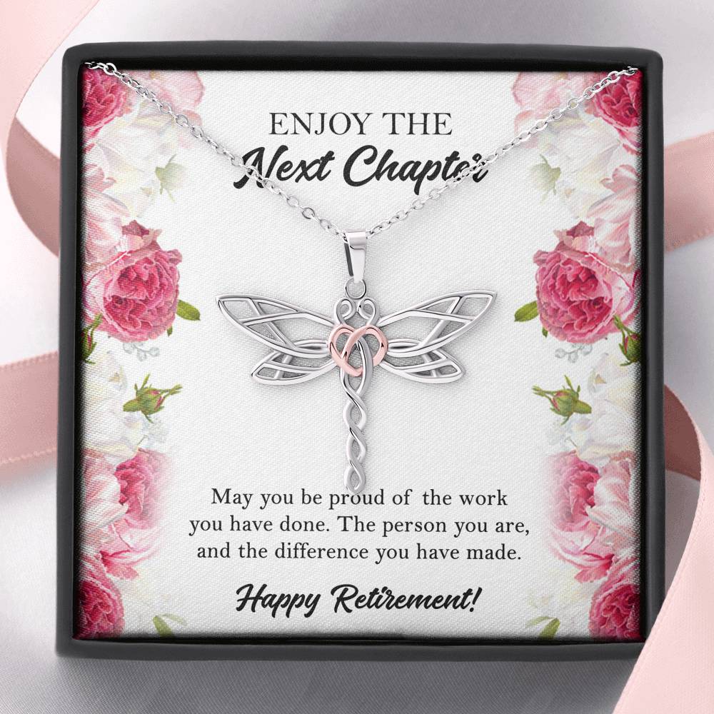 Retirement Gifts, Next Chapter, Happy Retirement Dragonfly Necklace For Women, Retirement Party Favor From Friends Coworkers