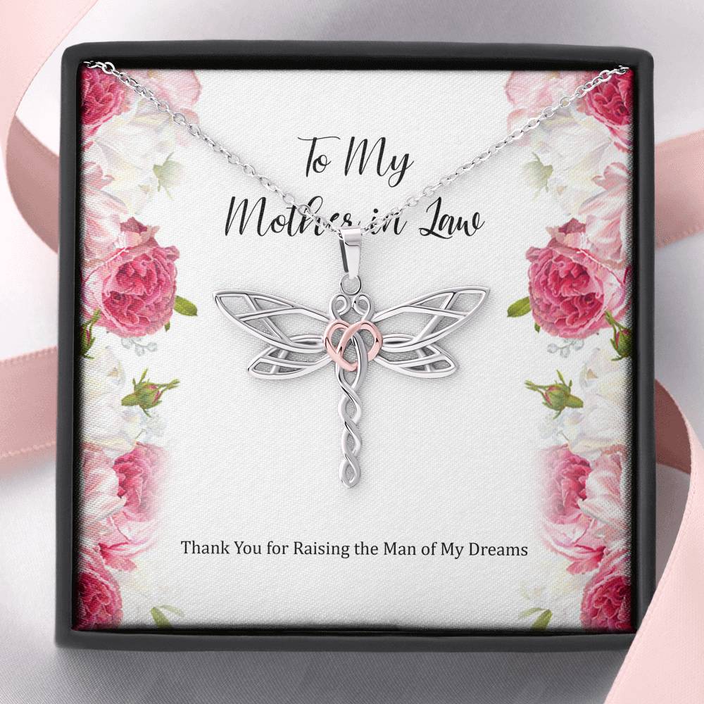 To My Mother-in-Law Gifts, Raising The Man Of My Dreams, Dragonfly Necklace For Women, Birthday Mothers Day Present From Daughter-in-law