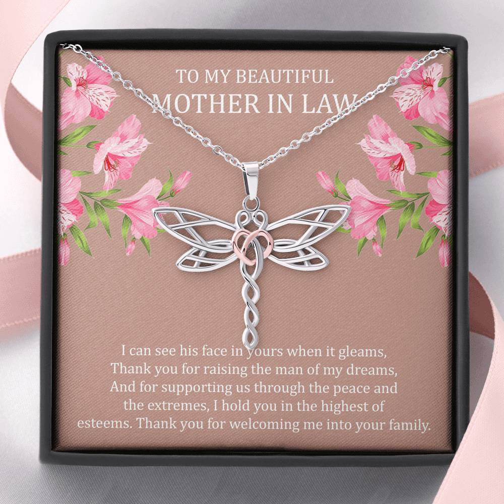 To My Mother-in-Law Gifts, I Can See His Face In Yours, Dragonfly Necklace For Women, Birthday Mothers Day Present From Daughter-in-law