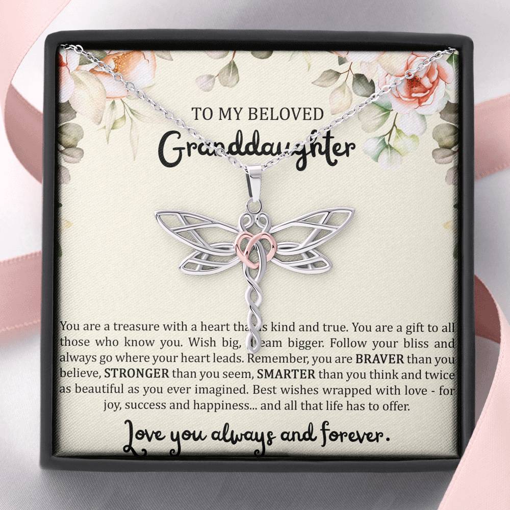 To My Granddaughter Gifts, You Are A Treasure With A Heart, Dragonfly Necklace For Women, Birthday Present Idea From Grandma