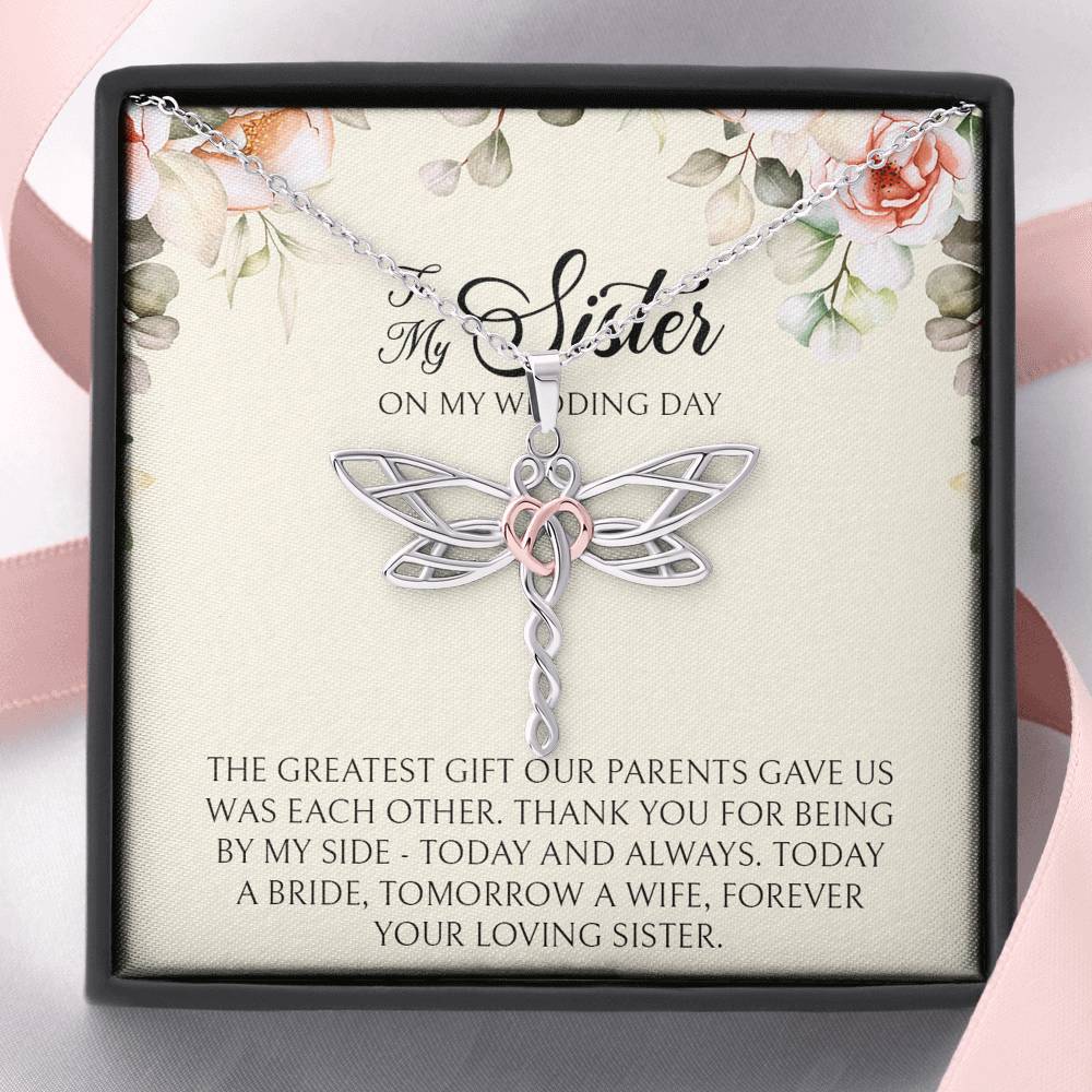 Sister of the Bride Gifts, Forever Your Loving Sister, Dragonfly Necklace For Women, Wedding Day Thank You Ideas From Bride