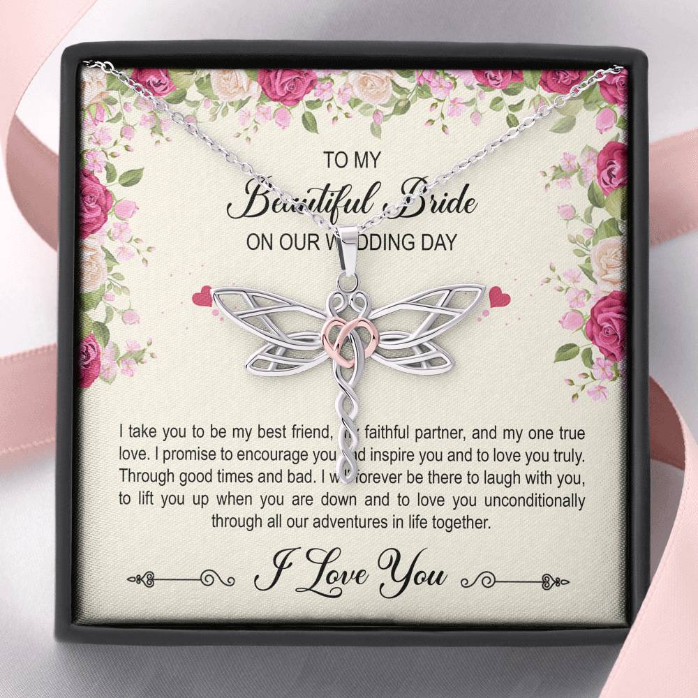 To My Bride Gifts, I Take You To Be My Best Friend , Dragonfly Necklace For Women, Wedding Day Thank You Ideas From Groom