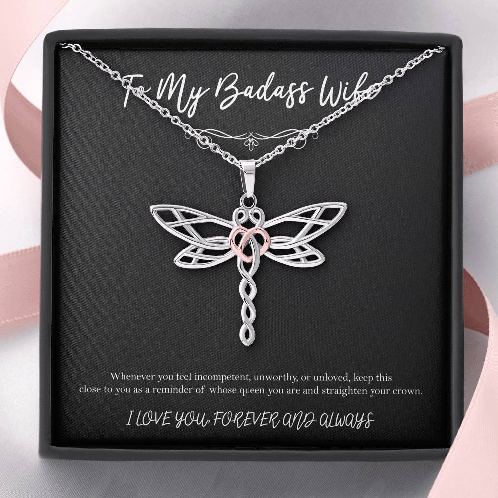 To My Badass Wife, Whenever You Feel Incompetent, Dragonfly Necklace For Women, Anniversary Birthday Valentines Day Gifts From Husband