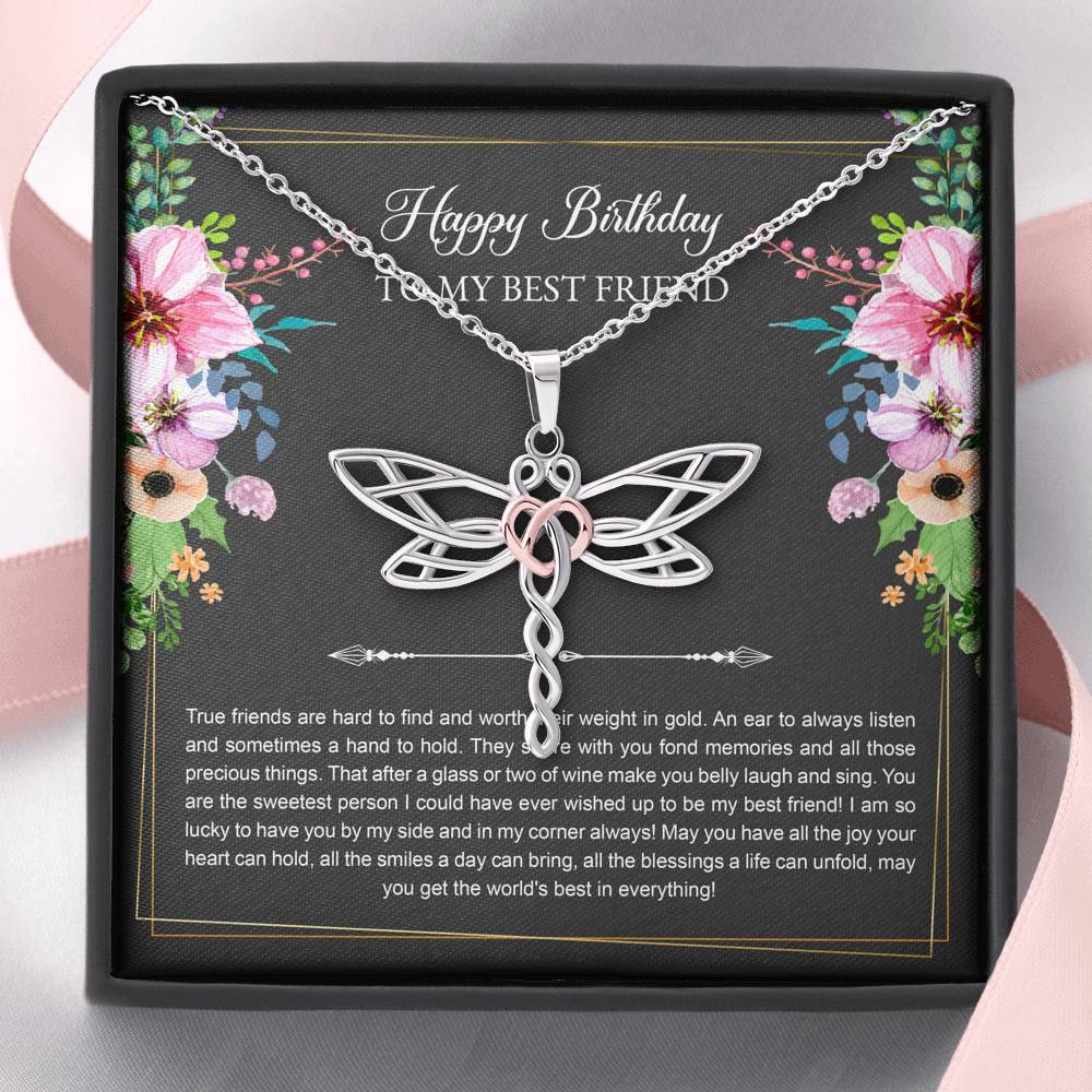 Birthday Gifts For Women, Lucky To Have You, Dragonfly Necklace, Happy Birthday Message Card Jewelry For Best Friend