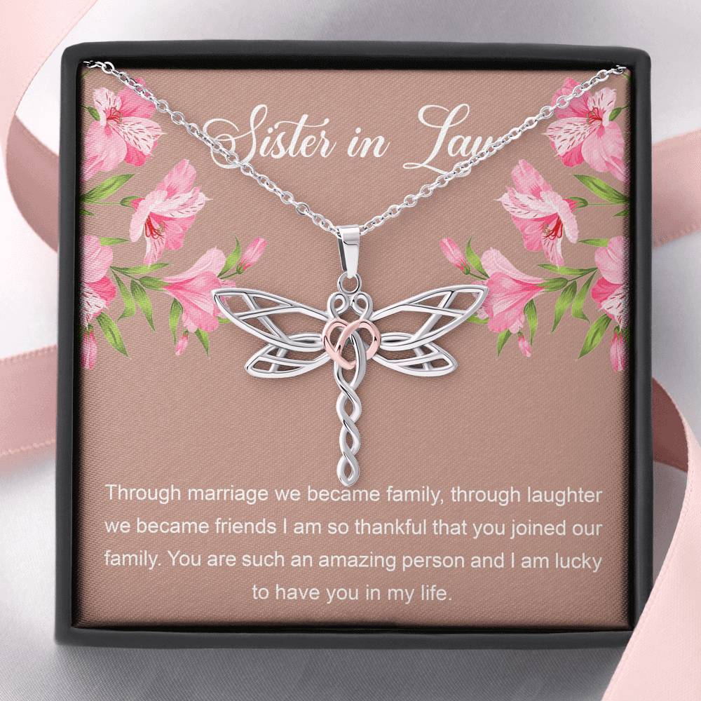 To My Sister-in-law Gifts, Through Marriage, Dragonfly Necklace For Women, Birthday Present Idea From Sister