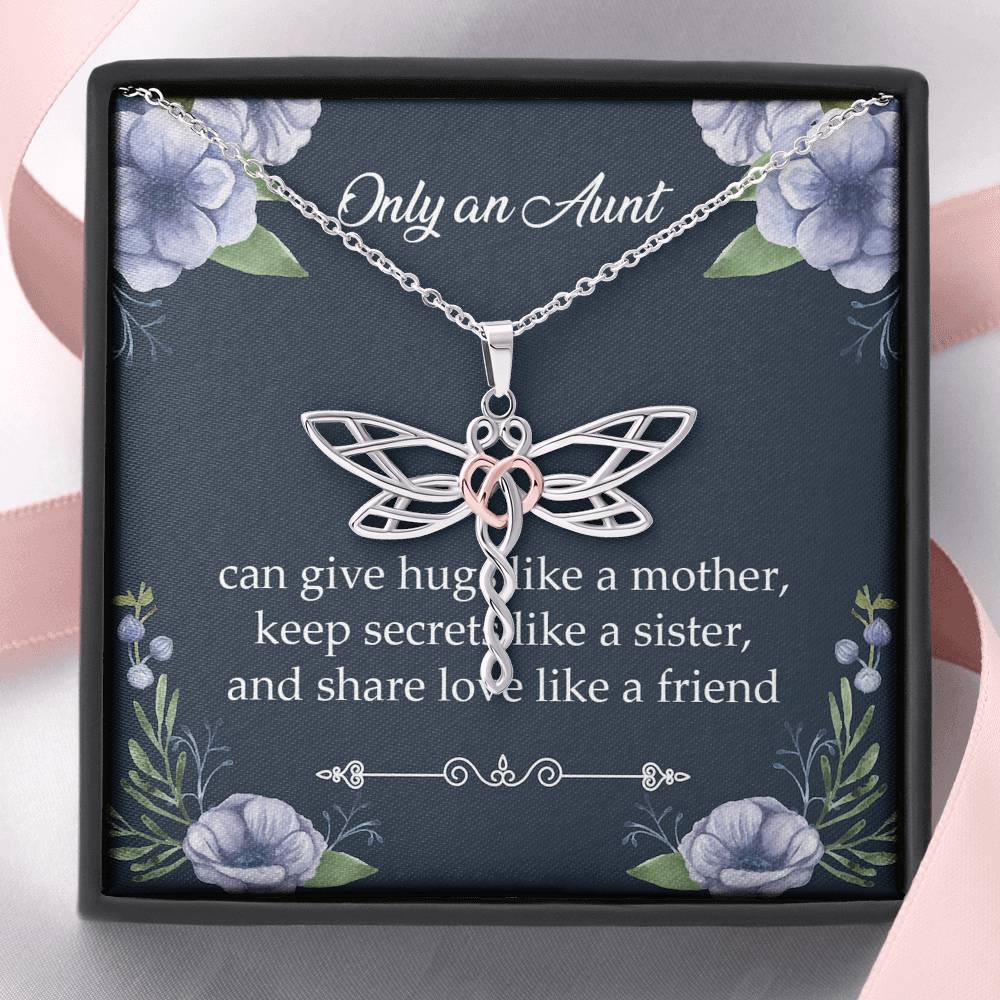 To My Aunt Gifts, Only An Aunt Can Give Hugs Like A Mother, Dragonfly Necklace For Women, Aunt Birthday Present From Niece Nephew