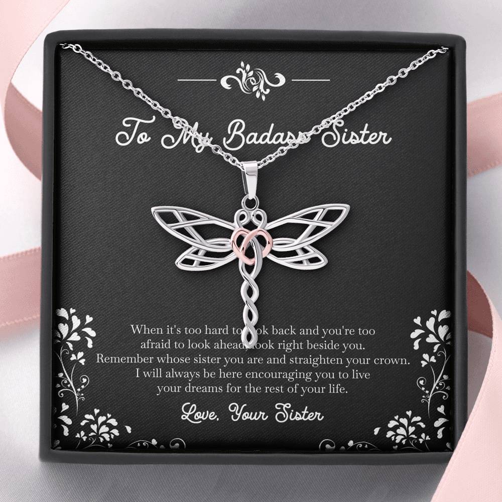 To My Badass Sister Gifts, I Will Always Be Here , Dragonfly Necklace For Women, Birthday Present Idea From Sister